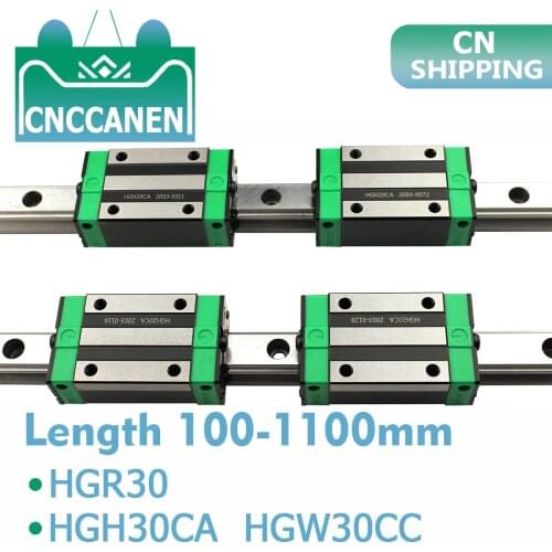 2PC HGR30 HGH30 Square Linear Guide Rail 100-1100mm +4PCS Slide Block Carriage HGH30CA /Flang HGW30CC CNC Parts Router Engraving
