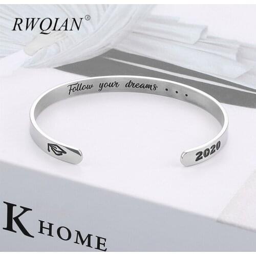2020 Graduation Bracelet Personalized Carve Bracelets Stainless Steel Custom Bracelet For Women Jewelry Graduation Gift with Box