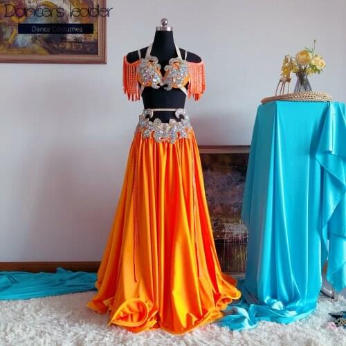 2020 new belly dance costumes, performance costumes, big swing skirts, double slit customization