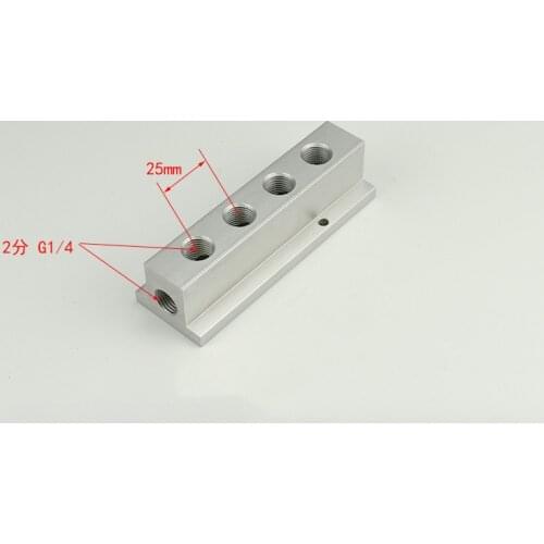 38x30mm Compact-Type 1/4" BSP Female 2-10 Ways 4-12 Ports Solid Aluminum T-Shape Pneumatic Manifold Air Distribution Block