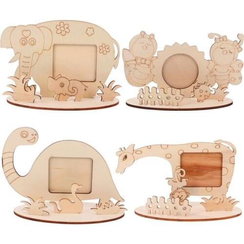 4pcs Wooden Photo Frame DIY Desktop Photo Frames Craft For Children DIY Wood Photo Frame White Embryo 3D Scene Photo Frame