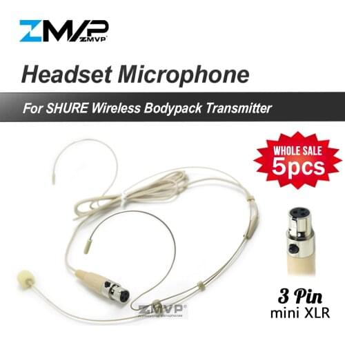 5pcs/lot Professional 3pin XLR TA3F Headset Headworn Cardioid 3 pin Condenser Microphone For Shure Wireless Bodypack Transmitter