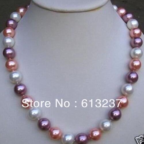 Charms 10mm multicolor stone beautiful shell simulated-pearl round beads link chains necklaces jewelry making 18inch MY2023