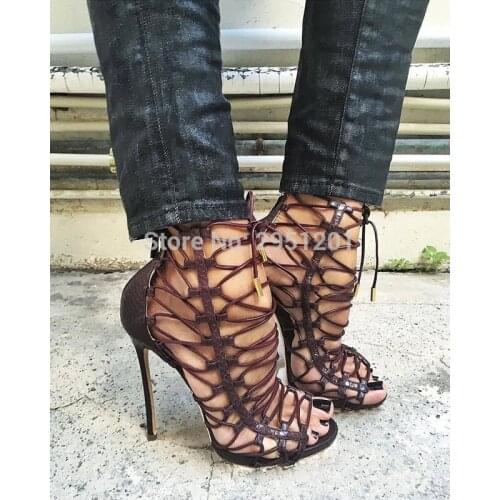 Summer high heels sandals women gladiator sexy hollow out cross tied shoes ladies ankle strap stiletto party pumps