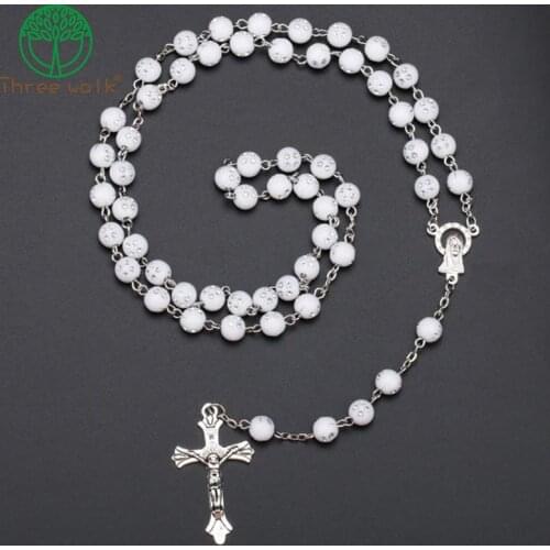 White Rosary Beads Religious Catholic Rosary Necklace Five-Decade Rosary Prayer Jesus Women