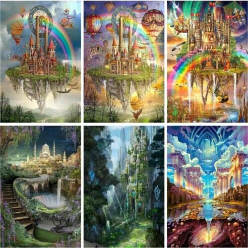 EverShine Diamond Embroidery Full Square Castle Mosaic Kits Diamond Painting Landscape Cross Stitch Rainbow Picture Rhinestones