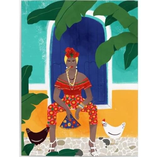 HD Prints Femme Cigare Cartoon Abstract Ldy Canvas Paintings Modular Artwork Pictures Home Decorative Wall Art Posters Framed