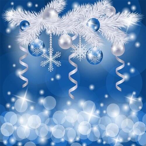 VinylBDS Custom Made Christmas Photography Backdrops Blue Night Spot Pearl Decoration For Photography Backdrops Christmas