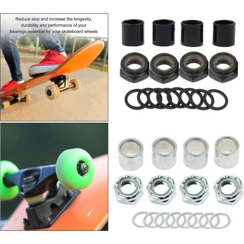 16 Pieces Skateboard Truck Hardware Kit Includes Spacers, Axle Nuts and Speed Rings for Skateboard and Longboard