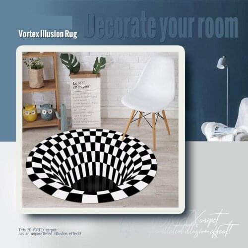 Bedroom Rugs Black White Grid Printing 3D Illusion Vortex Bottomless Hole Carpets For living room Home Decoration Rugs Dropship