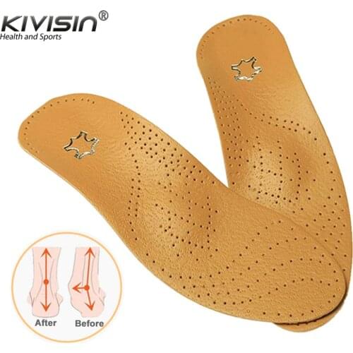 Leather Orthopedic Insole For Foot Massage Heel Shock Absorption Orthopedic Insoles Correct Flat Foot Arch Support O/X Leg