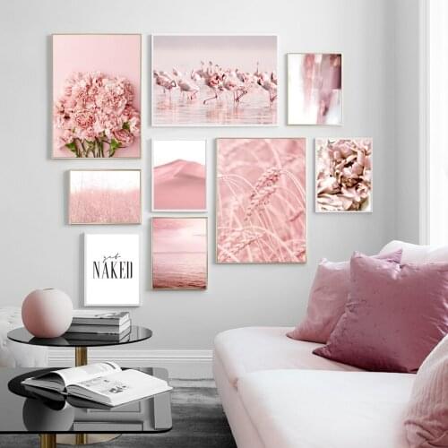 Pink Sea Flamingo Dune Rice Flower Quotes Wall Art Canvas Painting Nordic Posters And Prints Wall Pictures For Living Room Decor