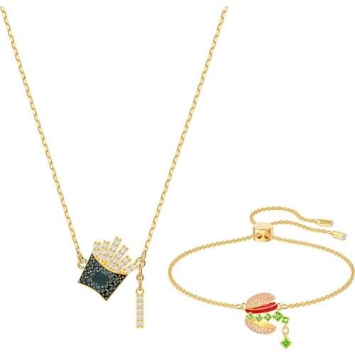 SWA Delicate Fashion New NICEST Set Love Fast Food Hamburger and Fries Decoration Crystal Female Luxury Jewelry Wholesale
