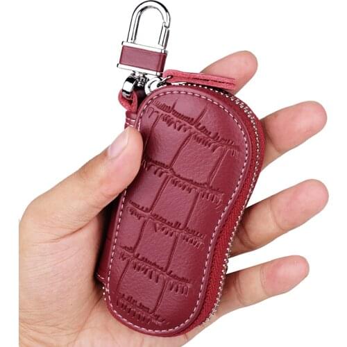 New Cowhide Key Holder Case Bag Men Women Genuine Leather Car Keychain Cover Multifunction Zipper Housekeeper Key Chain Wallet
