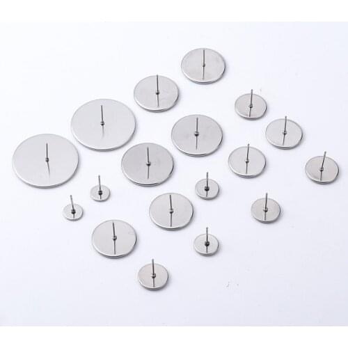 20pcs Stainless Steel Blank Earring Base Cabochon Cameo Base 6 8 10 12 14 16 mm Flat Earring Setting Supplies For Jewelry Making
