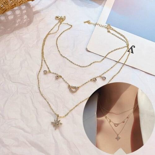 New Multilayer Crystal Necklaces & Pendants For Women Vintage Charm Gold Star Choker Necklace 2021 Bohemian Jewelry Gift