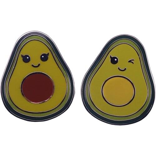 A pair of avocado enamel pin vegan brooch foodie pins cute fruit badge art jewelry kids friends couple gift jackets backpack acc