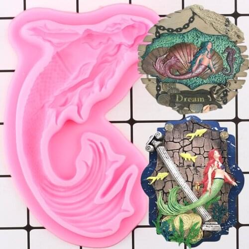 Swimming Mermaid Silicone Mold DIY Party Cake Border Fondant Cake Decorating Tools Cupcake Candy Clay Chocolate Gumpaste Moulds