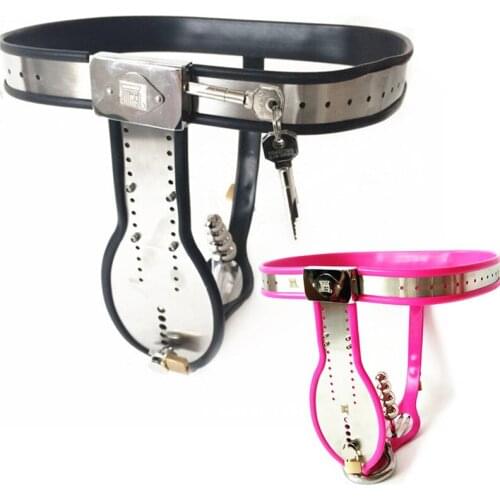 Pink and Black Chastity Belt Alternative Toys Stainless Steel Chastity Cage with Silicone Catheter T Chastit Adult Sex Products