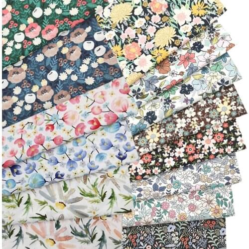 100% Cotton Twill Fabrics BLACK BROWN WHITE GREEN Small Flower Floral for DIY Cushion Girl Apparel Dress Patchwork Quilt Decor