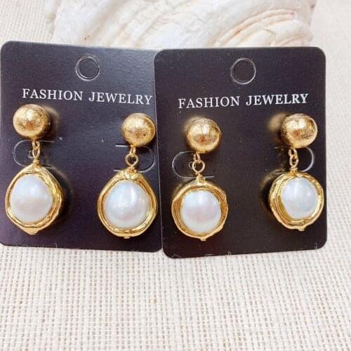 New Design Pearl Dangle Earring 24K Gold Round Pearl Trendy Earrings 2020 New Style Earring For Lady Brown 3pairs