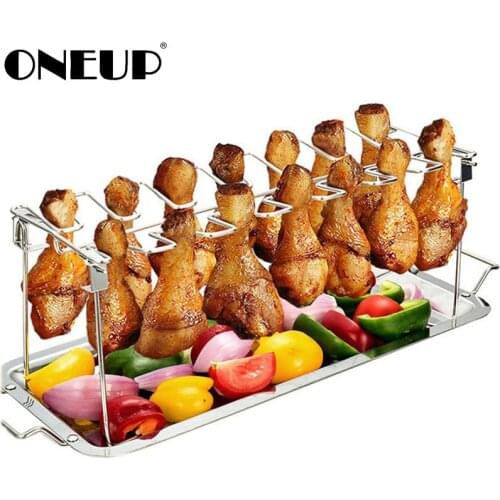 ONEUP Folded Roast Chicken Leg Rack With Tray 2020 New Hot Roast Chicken Rack Barbecue Tray Barbecue Rack Bbq Barbecue Utensils
