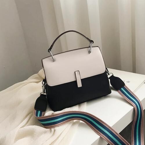 Black womens shoulder bags two shoulder strap stitching color ladies handbag high quality girl shopping work Messenger bag new