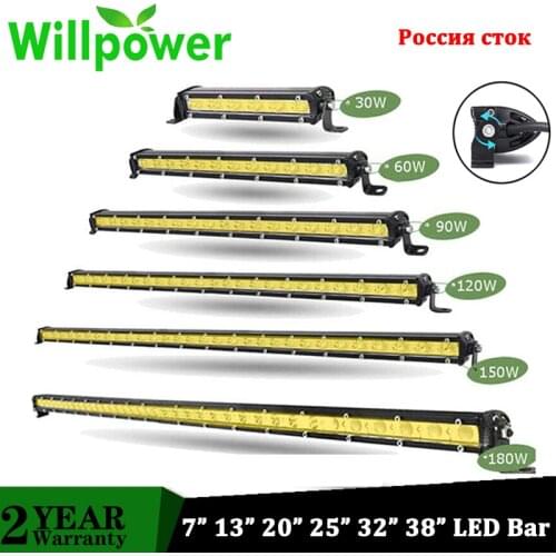 Willpower 7" 13" 20" 25" 32" 38'' Slim LED Light Bar Single Row 60W 90W 120W 150W 180W Lightbar for Car SUV 4X4 ATV Off Road