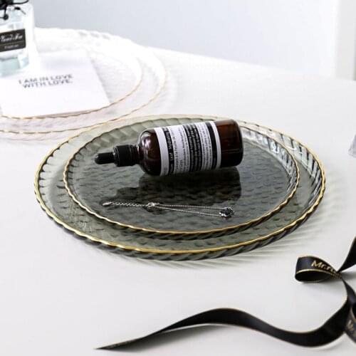 Golden Frame Glass Plates Main Course Salad Plate Dessert Dishes Hotel Restaurant Serving Tray Home Dinner Kitchen Tableware