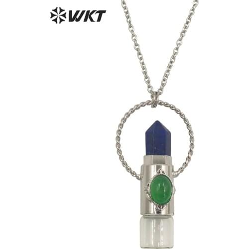 WT-N1310 WKT Amazing Silver electroplated hexagon Spirit quartz pendant necklace natural gemstone with glass bottle roller