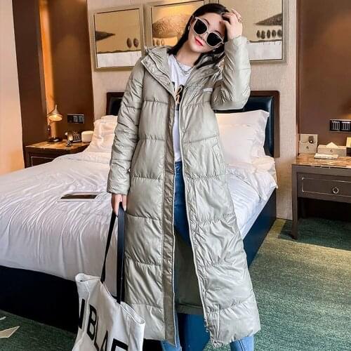 2021 New Winter Womens Long Parka Coat Womens Lightweight Down Cotton Jacket Women Korean Fashion Loose Hooded Cotton Jacket