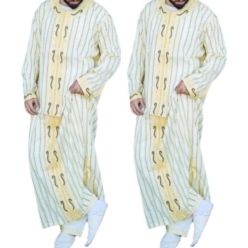 Muslim Thobe Clothes Men Straight Ramadan Robe Kaftan Abaya Dubai Turkey Islamic Clothing Male Casual Loose Stripes