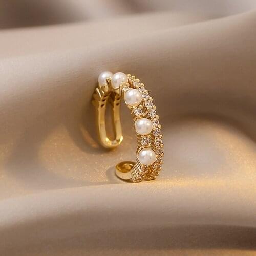 Korean Girl Ring 2021 Fashion New Temperament Ring Personality Wild Crystal Pearl Open Ring Womens Clothing Manufacturer Sales