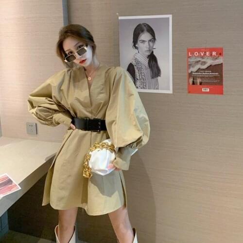 Women New 2021 Spring Autumn Mini Dress Female V-neck Puff Long Sleeve Vestidos Ladies Elegant Casual Slim A-line Dresses Z315