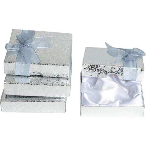 18Pcs 9*9Cm Silver Square Bow Paper Jewelry Organizer Box For Watch Bangle Bracelet Gift Box Holder Packaging Cardboard Boxes