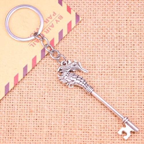 20pcs New Fashion Keychain 72*20 mm hippocampus vintage skeleton key Pendants DIY Men Jewelry Car Key Chain Souvenir For Gift