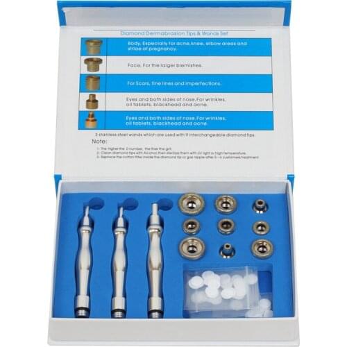 3 Wands 9 Tips Stainless Steel Microdermabrasion Dermabrasion Replacement Tips Skin Care Diamond Anti Aging Tip Accessories Set