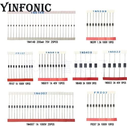 8 values 100pcs total Commonly used Diode sample kit 1N4148 4007 5819 5399 5408 5822 FR207 FR107