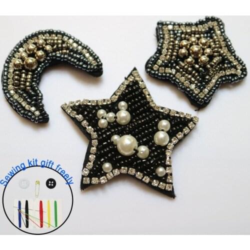 1pc 3D moon star Handmade snowman beaded Patches for clothing DIY sew on sequin rhinestone parches Beads appliques for hats bags