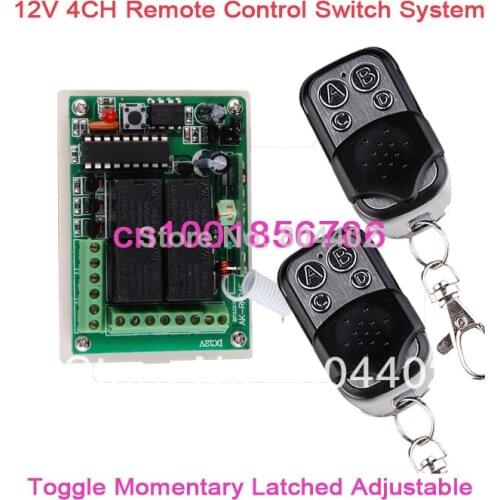 FreeShipping DC 12V 10A 4CH Learning Code RF Wireless Remote Control Switch Systems 1 Receiver 2 controllerOutputis Adjustable
