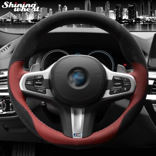 Shining wheat Black Suede Red Leather Car Steering Wheel Cover for BMW G30 525i 530i 530d M550i M550d 2017 2018 G32 630i 640i M