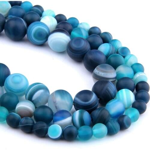 6 8 10 MM Matte Natural Stone Beads Polished Blue Stripes Agates Stone Beads Diy Spacer loose Beads for Jewelry Making bracelet