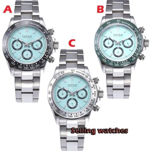 Men Quartz Watches 39mm PARNIS luxurious clock sapphire crystal deployment clasps full Chronograph quartz mens watch