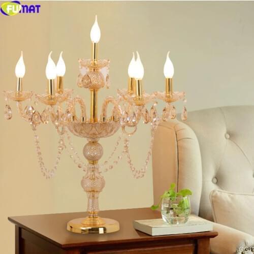 FUMAT Crystal Table Lamps Modern Art Copper Stand Lights For Living Room Bedside Floor Lights LED Fabric Shade Floor Lamp
