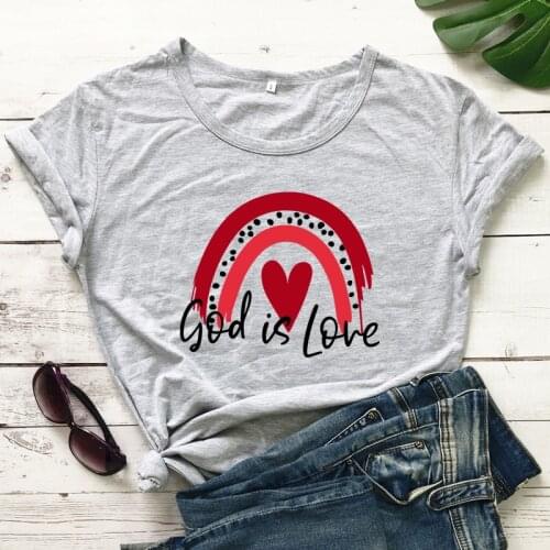 Colored God Is Love Rainbow T-shirt Aesthetic Women Short Sleeve Christian Tshirt Cute Lady Religion So Loved Bible Top Tee