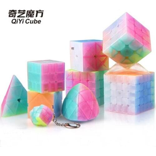 [Picube]Qiyi Magic Cube Puzzle 2x2 3x3 4x4 5x5 Strange Shape Pyramid Skew Marstermorphix Sq1 Square-1 Keychain Transparent Jelly