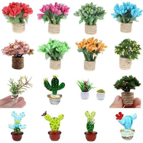 Doll House Furniture Simulation Potted Plants 1:12 Dollhouse Miniature Home Decor Mini Tree Potted For Green Plant In Pot