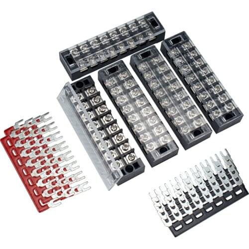5pcs 8 Positions Dual Row 25A Screw Terminal Strip Blocks with Cover + 8 Positions Pre-Insulated Terminals Barrier Strip