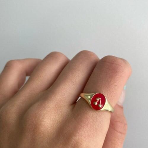 Cherry Flower Ring Cross-border ins stand-alone station copper electroplating real gold red stamp ring drip oil