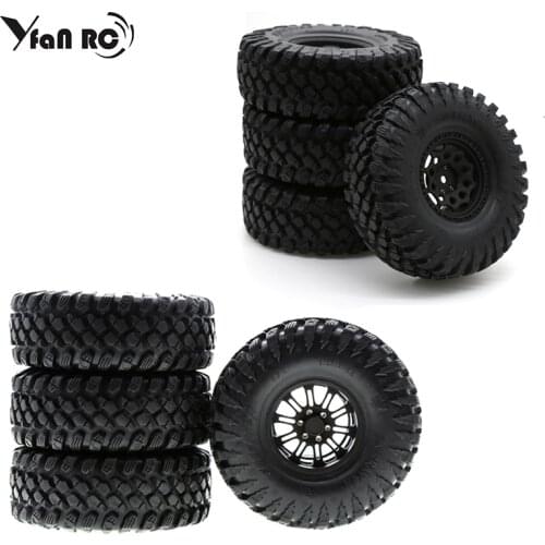 Yfan rc 1 Set 2.2 Inch Beadlock Wheel Rims & Rubber Tire for 1/10 RC Rock Crawler Axial SCX10 RR10 AX10 Wraith 90048 90018 KM2